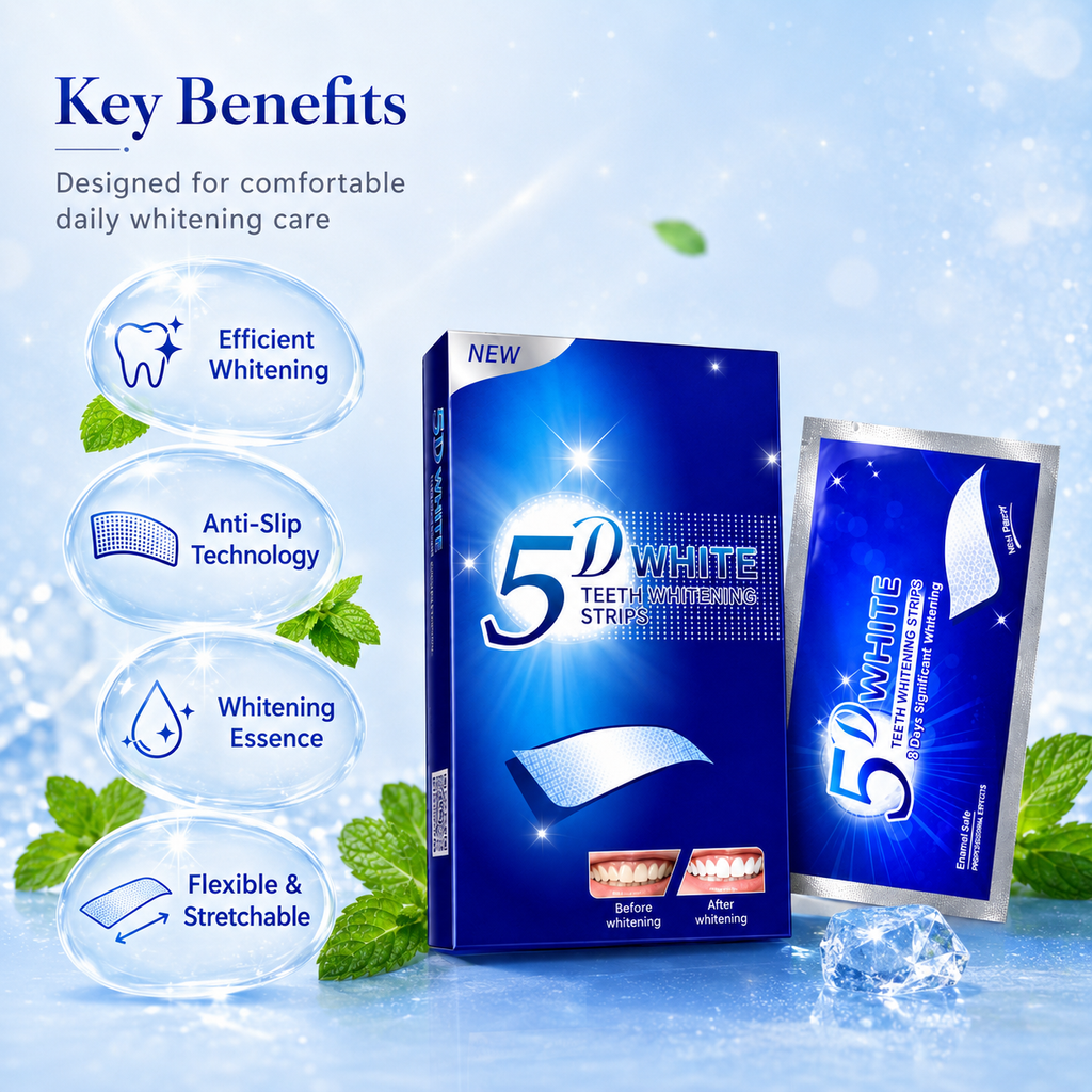 5D White Teeth Whitening Strips – Mint Flavor