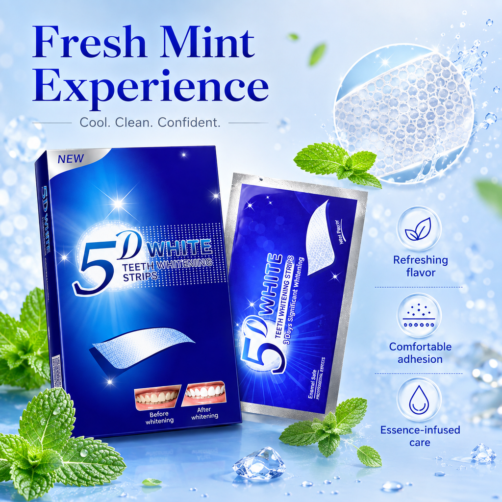 5D White Teeth Whitening Strips – Mint Flavor