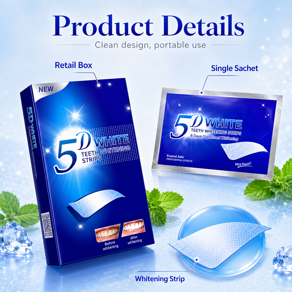 5D White Teeth Whitening Strips – Mint Flavor