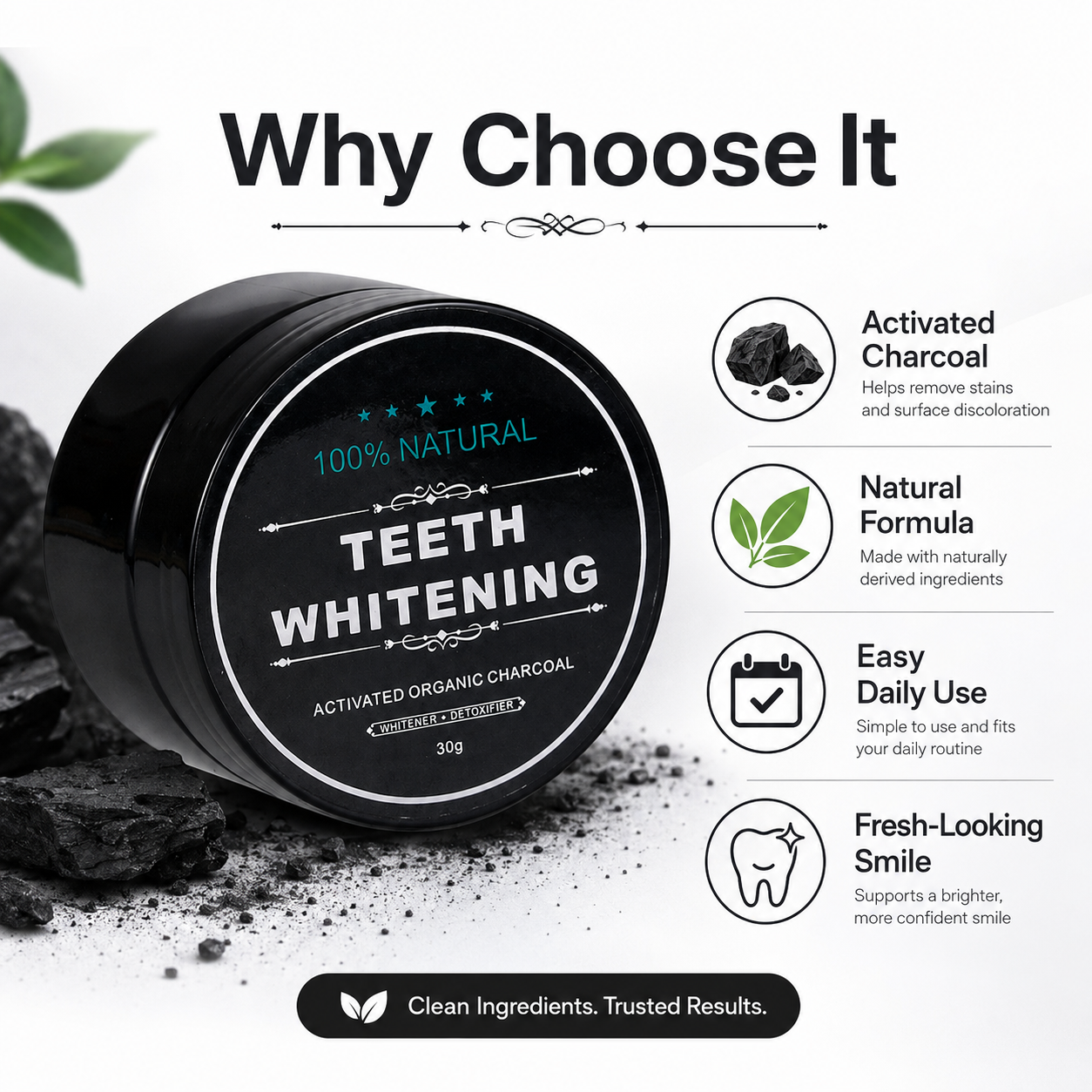 Activated Charcoal Teeth Whitening Powder – Natural Oral Care 30g
