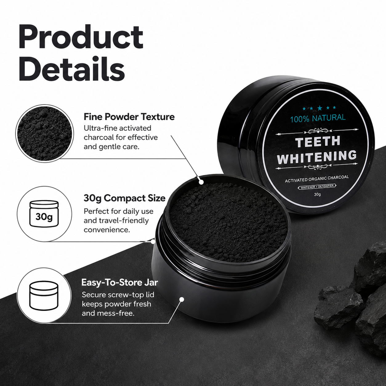 Activated Charcoal Teeth Whitening Powder – Natural Oral Care 30g